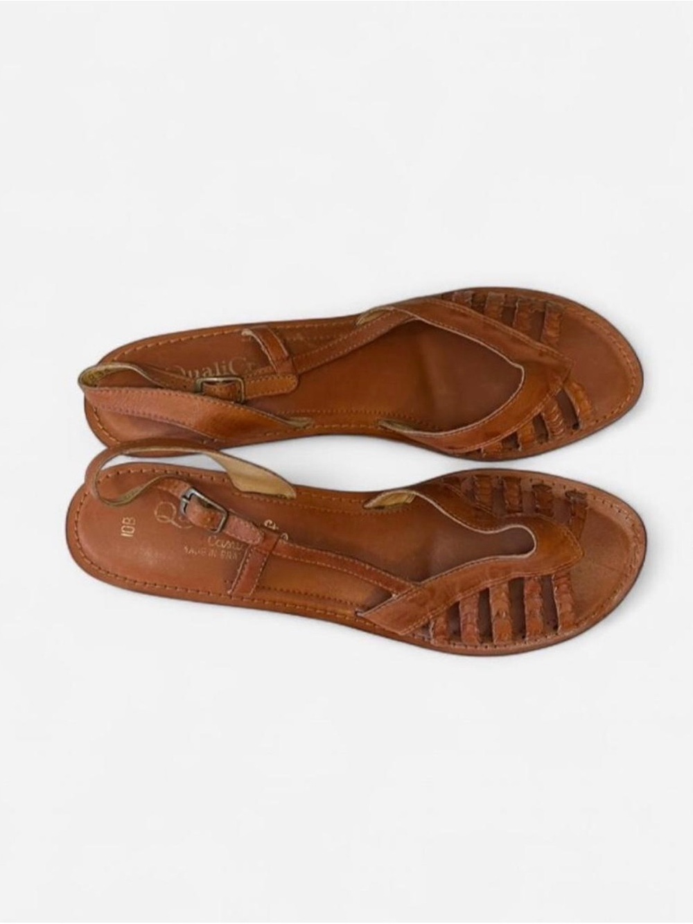 VTG Brown Qualicraft leather kitten heel sandals size 10